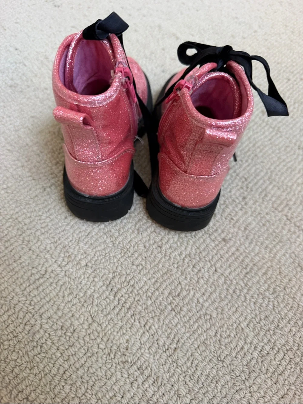 Kids Pink Glitter Lace-Up Boots